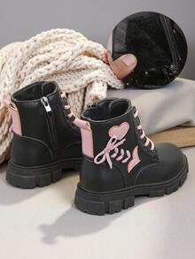 1 Pair New Heart, Bow, Clover Design Girls Boots - Black - View 5