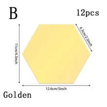 12pcs Hexagon Acrylic Gold Wall Mirror Stickers, Modern Geometric Wall Decor, Easy To Clean, Suitable For Living Room, Bedroom, Home Art Bedroom Living Room Wall Decoration - Multicolor - View 12