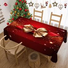 1pc Golden Big Bow Pattern Polyester Tablecloth - Christmas Tablecloth,Durable, And Washable - Perfect For Home Kitchen, Picnic, Camping, Restaurants, Indoor & Outdoor Decoration,Christmas Decorations - Multicolor - View 15