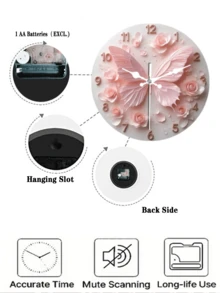 1 Pc 10 Inch/12 Inch Pink Butterfly Wall Clock - Silent Battery Operated Round Clock With Charming Butterfly Design, Perfect For Home, Cafe, Kitchen, Bathroom, Bedroom, Etc. (Batteries Not Included), Butterfly Clock - Multicolor - View 7