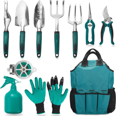 Tool Set, 11 Piece Aluminum Alloy Hand Tool Starter Kit With Garden Bag, Outdoor Tool, Heavy Duty Gardening Work Se...