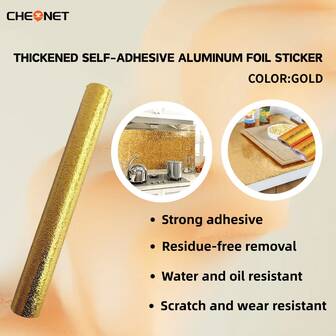 CHEONET-[Golden Vinyl Film Wall Stickers] 1 Roll Golden Vinyl Film Waterproof And Oil Resistant Wall Stickers - Thickened Heat-Resistant Stickers For Range Hood Renovation, Cuttable DIY Wallpaper For Kitchen Cabinet Stove Countertop Wall Paper Wall Decor Room Decor Bedroom Decor