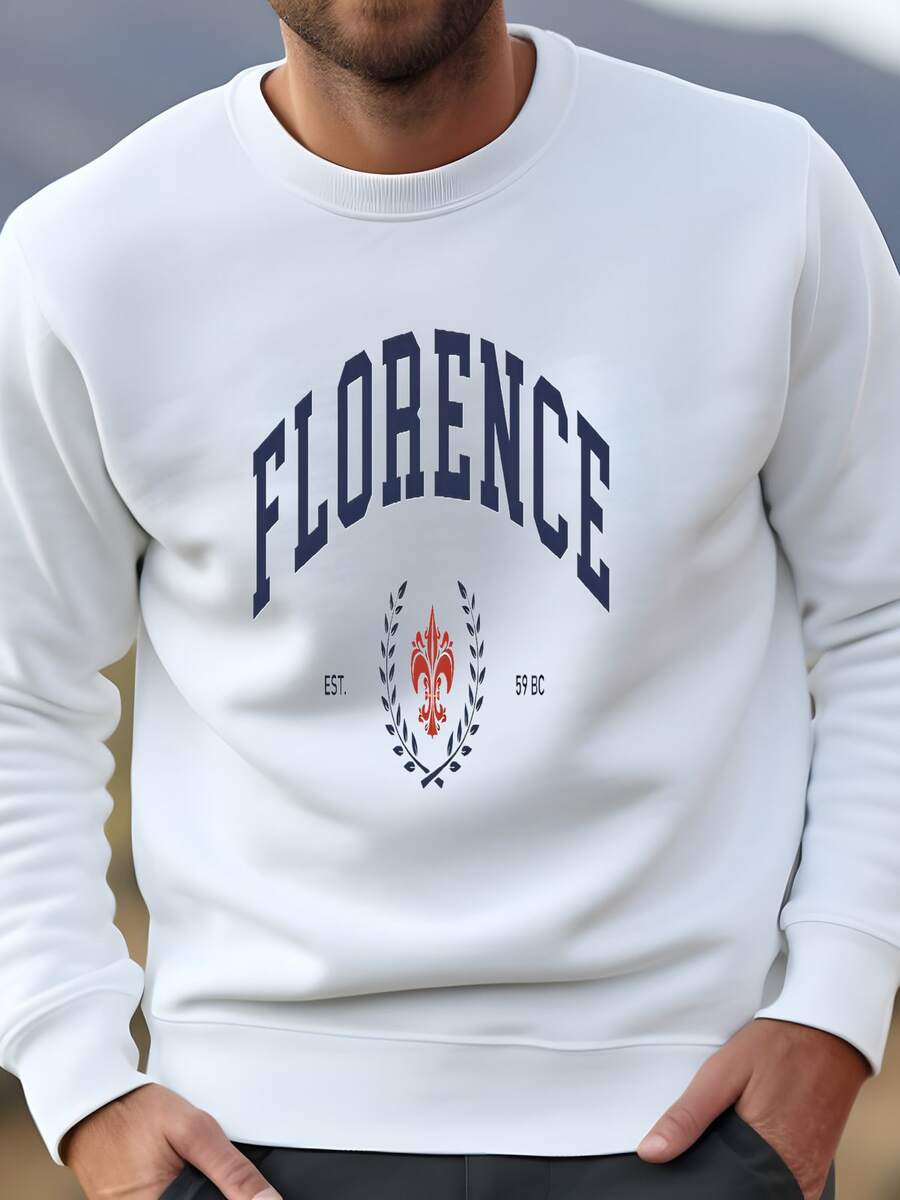 Mens Florence Crewneck Sweatshirt, Italia Pullover, Italian City Souvenir, Travel Gift, Florence Italy Sweater, Unisex Vintage College Style Sweatshirt - 白色 - 查看 1