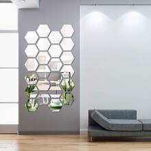 12pcs Hexagon Acrylic Gold Wall Mirror Stickers, Modern Geometric Wall Decor, Easy To Clean, Suitable For Living Room, Bedroom, Home Art Bedroom Living Room Wall Decoration - Multicolor - View 7