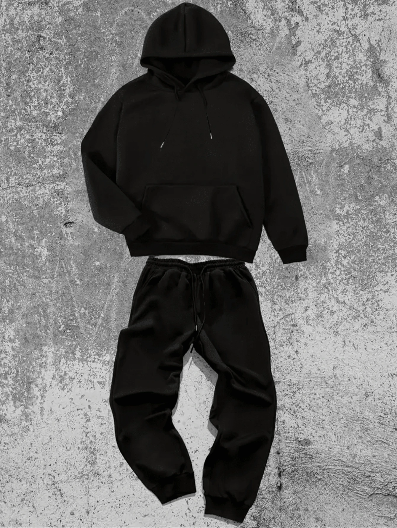 Men's Drawstring Hooded Loose Casual Versatile Sweatsuit - Black - View 1