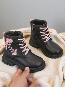 1 Pair New Heart, Bow, Clover Design Girls Boots - Black - View 2