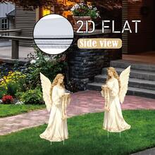 2D Flat Set Of 2 Christmas Party Angel-Themed Decorations, Angel-Shaped Outdoor Holiday Plastic Decorations For Garden Stakes, Outdoor Merry Christmas Yard Decorations, Holiday Yard Decorations, Christmas Lawn Decorations - Multicolor - View 4