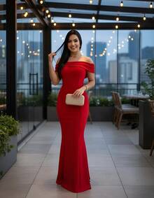 Long Party Dress With Strapless Cups For Bridesmaid Prom - 紅色 - 查看 3