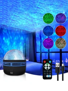 Multicolored Water Ripple Projection Lamp, USB Plug-In - LED Table Lamp, With Remote Control And Adjustable Light Button - Starry Night Design, Suitable For Bedrooms, Game Rooms, Stage Decoration - Valentine's Day, Halloween, Game Night Light, Bedroom Atmosphere Lamp, Polished Surface Perfect Gift - Multi-color light - View 4
