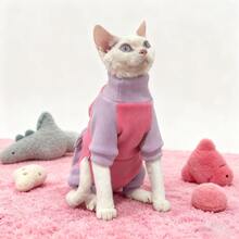 Autumn Winter Pet Four-Legged Clothes - Raglan Sleeve Two-Tone Cat Jumpsuit, Warm Full-Body Outfit With Back Pocket, Cold-Proof Apparel For Cats & Small Dogs