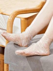 10/100/200pcs Disposable Plastic Foot Mask, Moisturizing And Crack-Proof Foot Protector, Soft, Comfortable, Moisturizing And Transparent, Very Suitable For Daily Use With Body Cream, A Must-Have For Home Spa Travel(Random Fixed Sticker Color),Kitchen,Bathroom,Home,Household Supplies - Multicolor - View 2