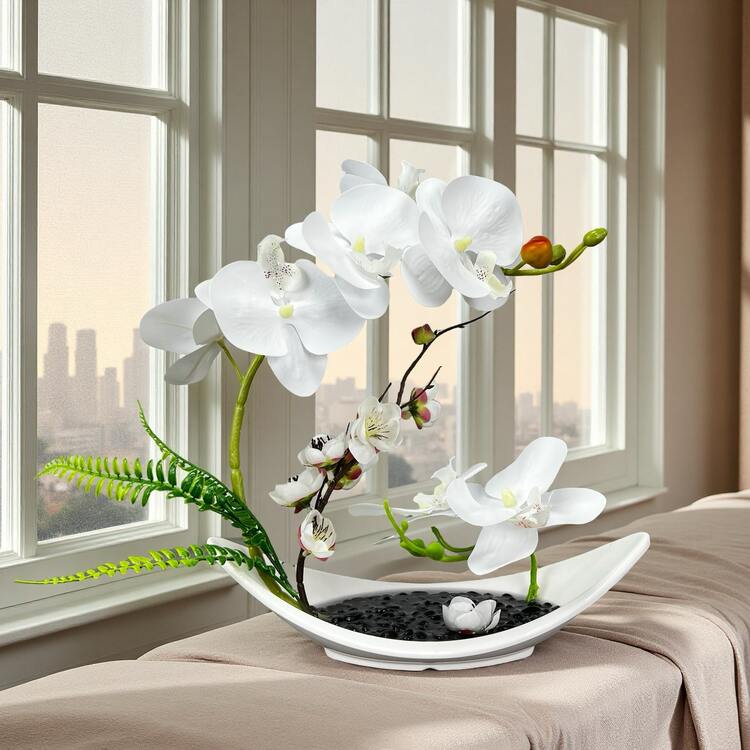 仿真蝴蝶兰盆栽室内摆件永生花盆栽假兰花盆栽兰花盆栽摆件花艺客厅桌面家居酒店办公室饭店室内摆件免维护 - 彩色 - 查看 8