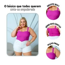 PLUS SIZE BENGALINE CROPPED TOP WITH STRAP AND POINT DETAIL - 玫瑰紅 - 查看 3