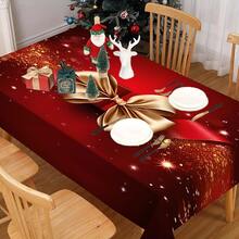 1pc Golden Big Bow Pattern Polyester Tablecloth - Christmas Tablecloth,Durable, And Washable - Perfect For Home Kitchen, Picnic, Camping, Restaurants, Indoor & Outdoor Decoration,Christmas Decorations - Multicolor - View 8