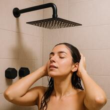 2-Pack Matte Black Square Rain Shower Head Kits With Zinc Handles, Dual Control, Modern Design, Wall Mounted, Elegant And Durable Bathroom - 黑色 - 查看 4
