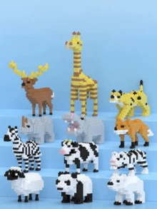 1776pcs Funny Cartoon Animal Building Blocks Set, Giraffe/Zebra/Deer/Antelope/Camel/Cow/Alpaca, Creative Educational DIY Model, Mini Assembly Blocks, Home Decor, Desk Ornament, Halloween/Christmas/Birthday Gift - Multicolor - View 3