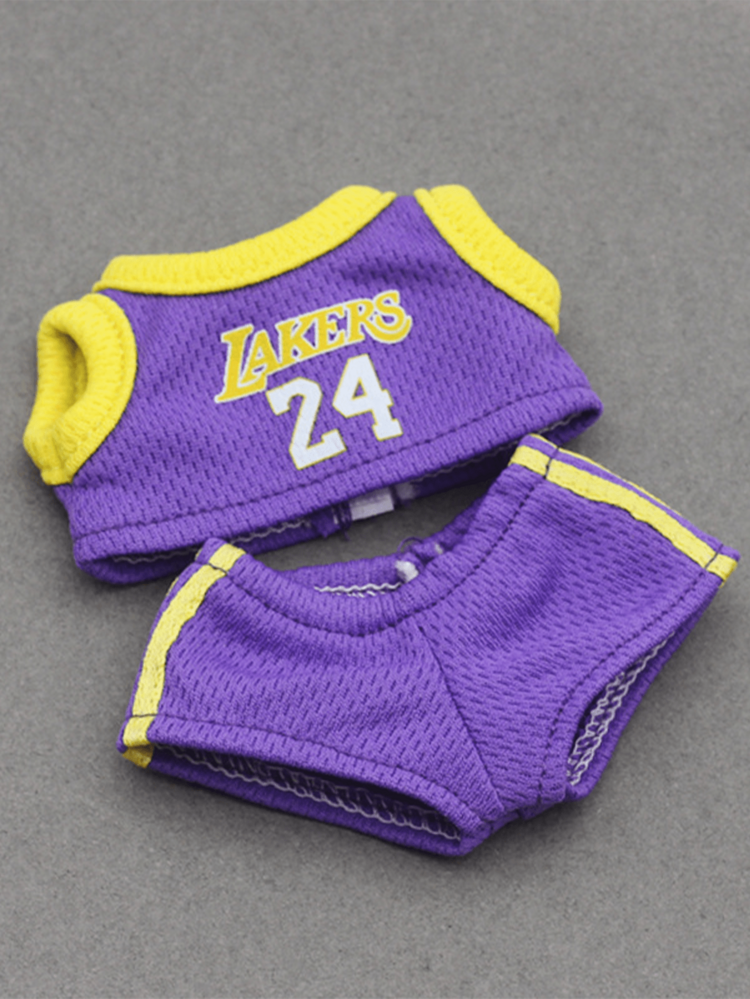 24# Lakers Team Color Monster Plush Doll Jersey & Shorts Set, Cute Sports Outfit, Team Color Design, Popular Fans/Collectibles, Hot Selling/Gift Item, Authentic Sports Style, Must-Have For Basketball Season, Showcase Team Spirit, Fashionable Doll Outfit - Purple No. 24 - View 3
