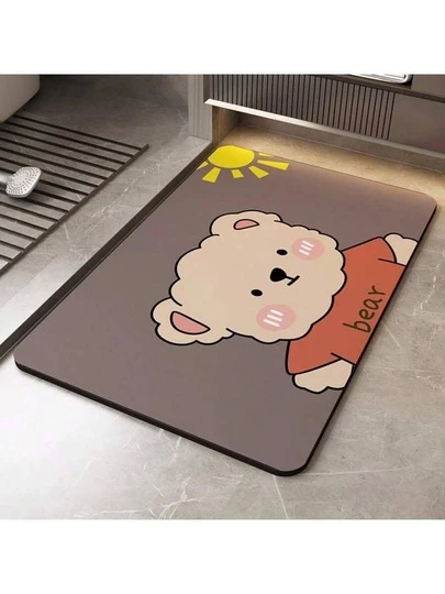 柔软泰迪熊造型防滑浴室垫，硅藻土材质