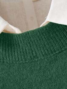 Plus Size Women's Casual Everyday Commute Simple Solid Color Round Neck Dropped Shoulder Loose Sweater (Excluding Shirt) Spring - North Deep Green - View 5