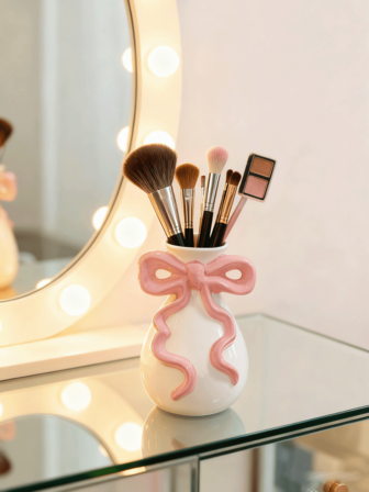 1 pieza Organizador de maquillaje elegante con lazo, adecuado para decoración del hogar, decoración de dormitorio, oficina y estudiantes, almacenamiento, decoración de boda, decoración del hogar, organizador de joyas, decoraciones de fiesta, el mejor regalo