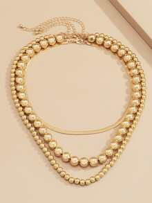 3pcs Beaded Chain Necklace Set For Women, Simple Style Jewelry Gift - Gold Punk Three-piece Set - View 4