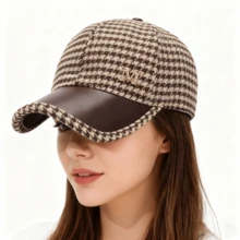 1pc Houndstooth Letter Metallic Decor Casual Elegant Baseball Cap