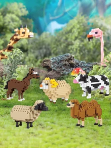 1776pcs Funny Cartoon Animal Building Blocks Set, Giraffe/Zebra/Deer/Antelope/Camel/Cow/Alpaca, Creative Educational DIY Model, Mini Assembly Blocks, Home Decor, Desk Ornament, Halloween/Christmas/Birthday Gift - Multicolor - View 2
