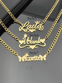 Customized Dainty Nameplate Necklace, Custom Name Stainless Steel Necklace, Personalized Nameplate, Golden Love Gold Name Necklace, 18K Gold Filled Name Necklace,Suitable For Women, Personalized Gift For Friends, Couples And Family, Special Design Birthday Gift Jewelry Gold Stylish,Fall Fashion,Vintage,Unisex,Simple,Casual,Hipster,Goth,Punk Custom,Personalized,Unique Ideal Gifts For Her Her,Boyfriend,Girlfriend,Dad,Mom,Family,Friends,Pets,Son,Daughter,Grandparents For Anniversaries,For Valentine's Day,For Mother's Day,For Birthdays,For Graduation,For Father's Day,For Weddings,For Daily Wear,For Party,For Prom - 彩色 - 查看 5