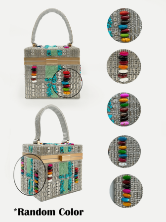 Handmade Luxury Geometric Evening Clutch For Women, Vintage -Inspired Beaded And Sequin Party Purse With Gold Chain Strap, Shiny Banquet Bag For Wedding, Bride, Prom, Holiday & Gift (Random Asymmetrical Color Matching)