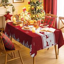 1 件圣诞麋鹿图案桌布，红白色背景防滑涤纶桌布，适用于厨房、烧烤、野餐、派对、圣诞装饰 - 彩色 - 查看 9