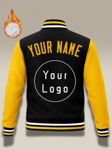 Personalized Varsity Jacket Custom Men Women Casual Baseball Letterman Bomber Jackets Printed Letters Number Logo Winter,Custom Halloween Christmas Costume, Holiday Gift - Black - View 3