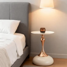 Modern Martini Table,Small Round Side Table For Living Room,15''End Table With Metal Base,White Circle Bedroom Table And Nightstand,Balcony Table For Tea,Corner Accent Table For Living Room/Bedside/Couch/Sofa - trắng - Xem 9