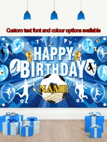 1 Peça Decoração de Bottom Personalizada para Festa de Aniversário com Tema de Futebol - Faixa de Aniversário Feliz Personalizada em Azul e Branco com Tema de Futebol, Acessório de Cabine Fotográfica de Vinil Adequado para Decorações de Varanda, Comemorações Internas/Externas, Ideal para Casamentos, Aniversários, Formatura - Bottom de Festa Versátil em Três Tamanhos!