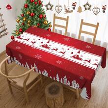 1 件圣诞麋鹿图案桌布，红白色背景防滑涤纶桌布，适用于厨房、烧烤、野餐、派对、圣诞装饰 - 彩色 - 查看 4