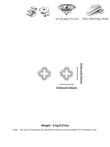 1对S925纯银奢华微镶全钻镂空四叶草耳钉，男女皆宜，时尚优雅，精致小巧，适合敏感耳，日常、休闲、派对、婚礼、送礼皆宜，四季皆可佩戴。