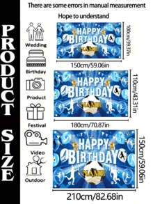 1 Peça Decoração de Bottom Personalizada para Festa de Aniversário com Tema de Futebol - Faixa de Aniversário Feliz Personalizada em Azul e Branco com Tema de Futebol, Acessório de Cabine Fotográfica de Vinil Adequado para Decorações de Varanda, Comemorações Internas/Externas, Ideal para Casamentos, Aniversários, Formatura - Bottom de Festa Versátil em Três Tamanhos!