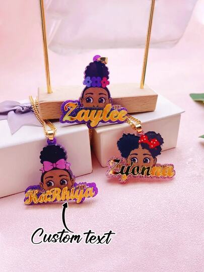 1pc Customized Double-Layer Acrylic Cartoon Name Necklace - Personalized Cute Cartoon Character Pendant With Floral & Bow Design, Gold-Tone Chain, Suitable For Back To School, Birthday, Graduation Gift (Women's Fashion Jewelry), Fun Pendant, Accessory, Must-Have For Fashion Enthusiasts