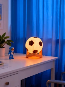 1pc Soccer Ball LED Night Light,Football Shape Warm Table Lamp 14*12.3/8*7.3cm For Kids Bedroom Desk Decor,Creative Sport Theme Birthday Holiday Gift - Yellow - View 14