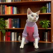Autumn Winter Pet Four-Legged Clothes - Raglan Sleeve Two-Tone Cat Jumpsuit, Warm Full-Body Outfit With Back Pocket, Cold-Proof Apparel For Cats & Small Dogs