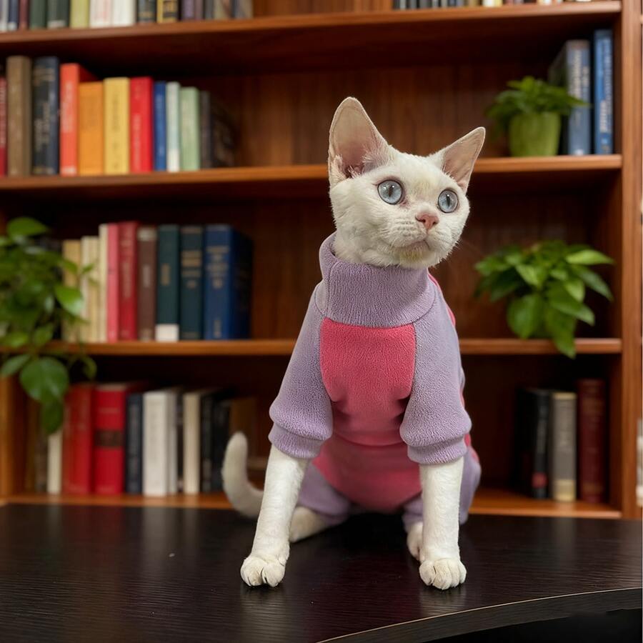 Autumn/Winter Pet Four-Legged Clothing - Dual-Color Raglan Sleeve Cat , Warm Full Body Suit With Rear Pocket, Cat & Small Dog Cold-Proof Outfit - Multicolor - View 1