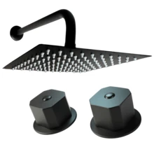 2-Pack Matte Black Square Rain Shower Head Kits With Zinc Handles, Dual Control, Modern Design, Wall Mounted, Elegant And Durable Bathroom - 黑色 - 查看 2