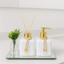 Pet Bathroom Set With Reed Diffuser And Luxurious Liquid Soap, Cords, And Tray - White/Gold - View 1