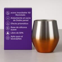 Copa desmontable de acero inoxidable FAB-20 / 410 ml con base iluminada LED y popote de acero - diseño elegante 2 en 1 tipo vino y cóctel, con tapa hermética, interior prismático y 15 colores brillantes ideales para fiestas, reuniones o uso diario - PLATA NARANJA - Ver 5