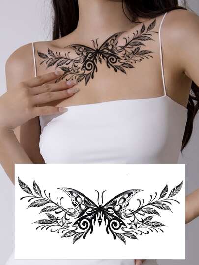 STARTTOOS Large Black Butterfly & Vine Temporary Tattoo Sticker - Sexy Body Art Decal For Chest, Abdomen, Back - Suitable For Carnival, Music Festival, Valentine's Day, Daily Party, Holiday Gift, Waterproof