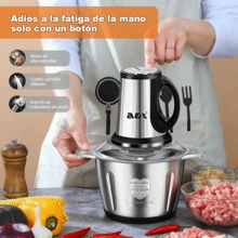Triturador Eléctrico de Carne Aço Inox 550W 2L Multifuncional 3 Velocidades, Licuadora para Puré Bebé y Batidora Cocina - Tipo de Enchufe A USA (110-127V) - Ver 2