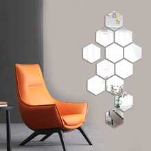 12pcs Hexagon Acrylic Gold Wall Mirror Stickers, Modern Geometric Wall Decor, Easy To Clean, Suitable For Living Room, Bedroom, Home Art Bedroom Living Room Wall Decoration - Multicolor - View 5