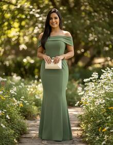 Long Party Dress With Strapless Cups For Bridesmaid Prom - 橄欖綠 - 查看 5