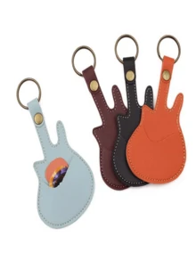 1pc Guitar Pick Holder Keychain, Personalized Guitar-Shaped Faux Leather Pick Pouch With Stitching Closure, Guitar Pick Case, Suitable For Holiday Gifts - Multicolor - View 9