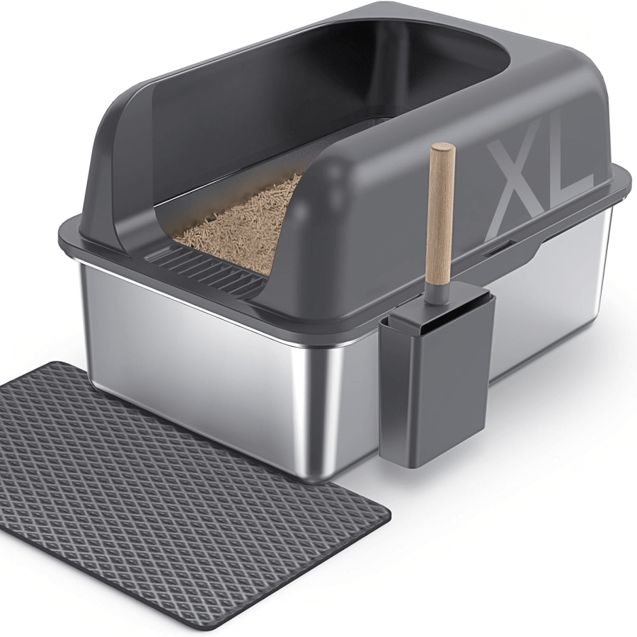 XL Stainless Steel Cat Litter Box, Large Stainless Steel Cat Litter Tray, 20L Metal Litter Tray With Litter Scoop &Amp;...
