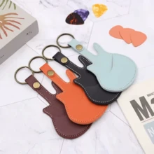 1pc Guitar Pick Holder Keychain, Personalized Guitar-Shaped Faux Leather Pick Pouch With Stitching Closure, Guitar Pick Case, Suitable For Holiday Gifts - Multicolor - View 2